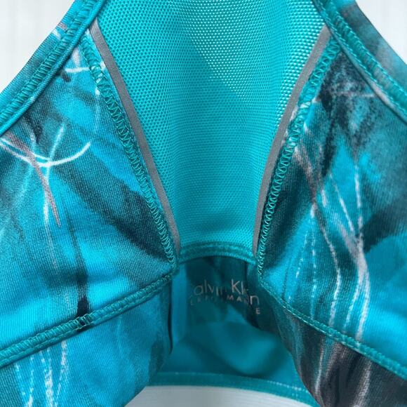 Calvin Klein Teal & White Abstract Print Racerback Sports Bra Activewear Workout - Picture 5 of 9
